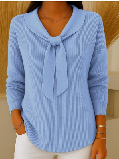 ✨🎀【Polskie zimowe gorące wyprzedaże】Sweter damski w jednolitym kolorze z wiązaniem i długim rękawem, swobodny i luźny【S~5XL】