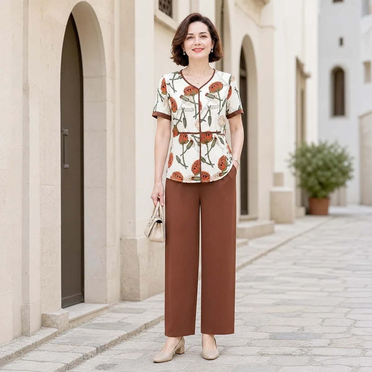 👚 【Rozmiary L-4XL】Zestaw casualowy z nadrukiem lotosu – wygoda i elegancja na letnie dni
