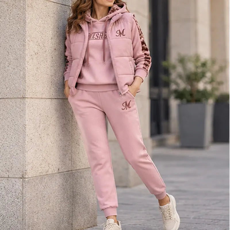 [Camiseta + Chaleco + Pantalones]Elegante conjunto de 3 piezas abrigado para otoño e invierno