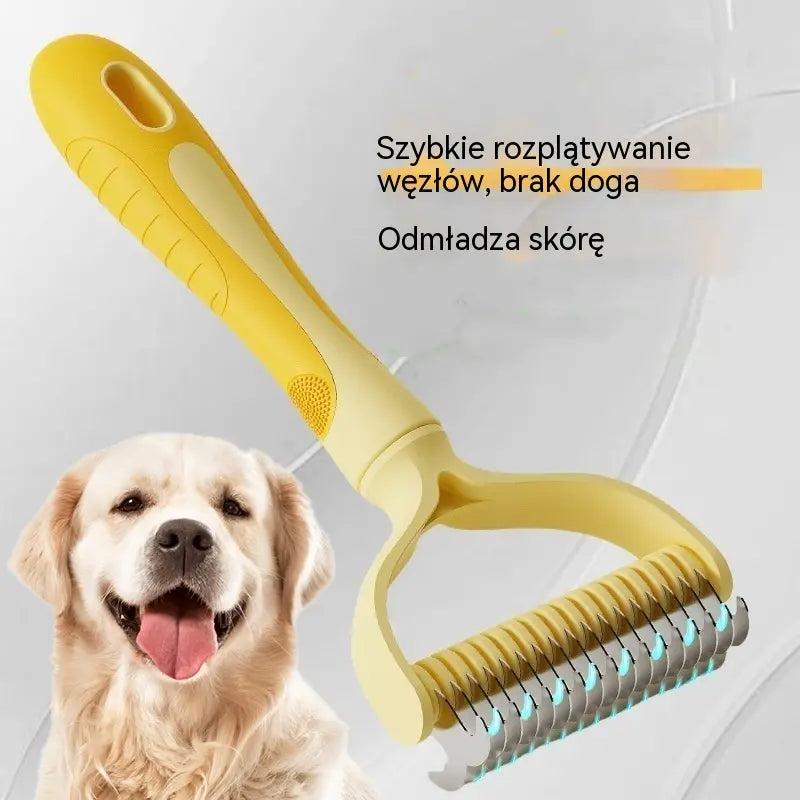 🐶【Kup 1, a 1 dostaniesz gratis】-2 sztuki--🧹 Dwustronna samoczyszcząca szczotka dla zwierząt: Usuwa martwe włosy i zmniejsza wypadanie sierści u psów i kotów.
