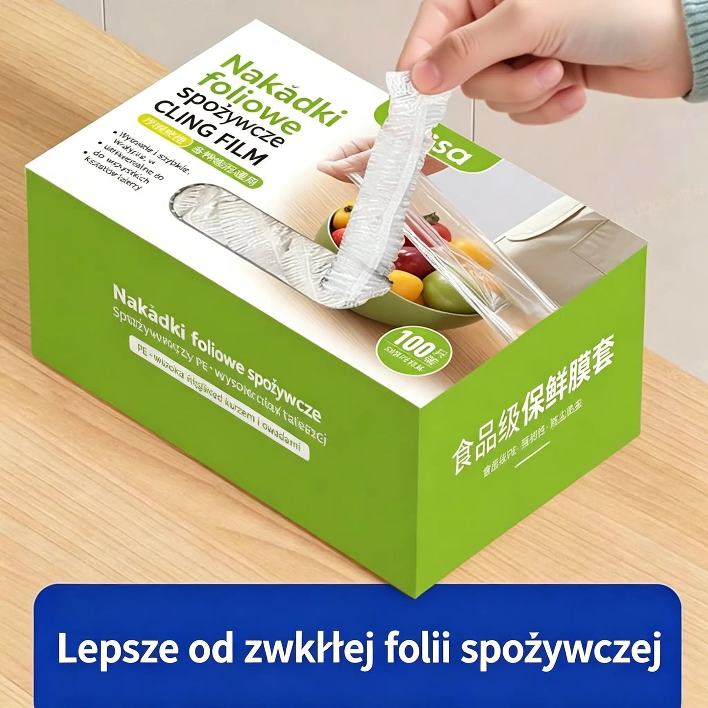 Gruba czcionka, 4 pudełka (400 sztuk) - 119 zł - Elastyczna osłonka antybakteryjna na żywność; jednorazowa torebka na żywność, odpowiednia do kuchni lub lodówki.
