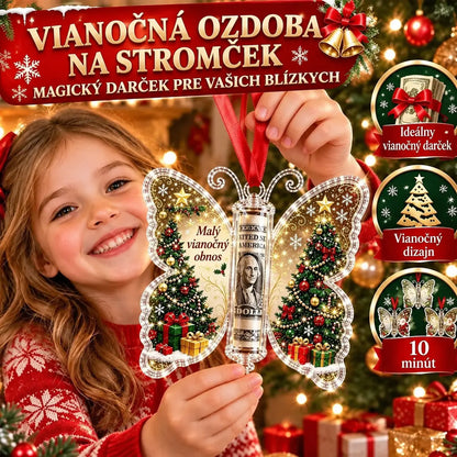 🎁5-dielna sada, cena 26 eur✨💴🎄 Vianočná ozdoba v tvare motýľa – šikovne do nej ukryte peňažný darček!
