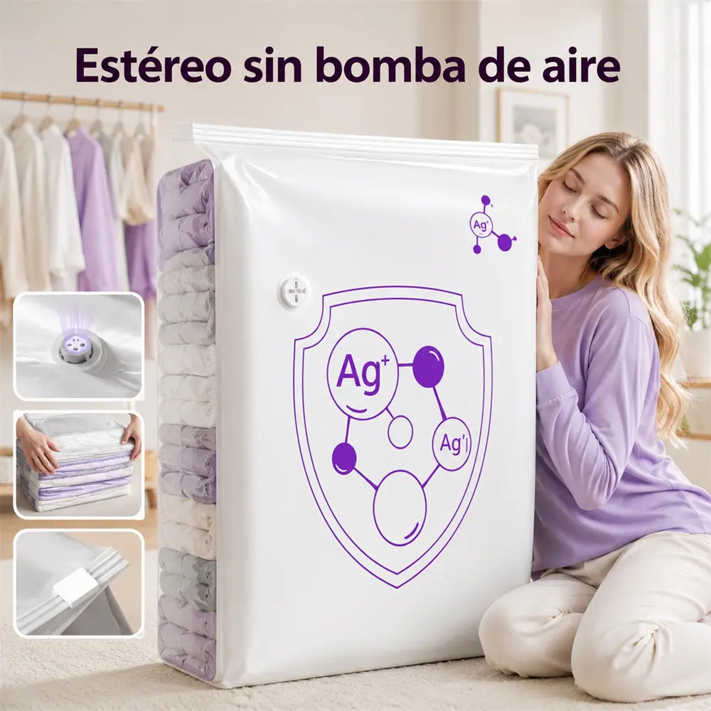 ✨（5 piezas）💨 Bolsa de almacenamiento al vacío grande y compresible: no requiere bomba, es a prueba de fugas e ideal para ahorrar espacio en maletas y en casa ✈️-4330992