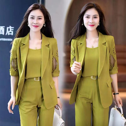 🎀【50% de descuento】🤍Conjunto elegante de verano 2025 para mujer – 3 piezas: blazer + camiseta + pantalones, moderno y favorecedor