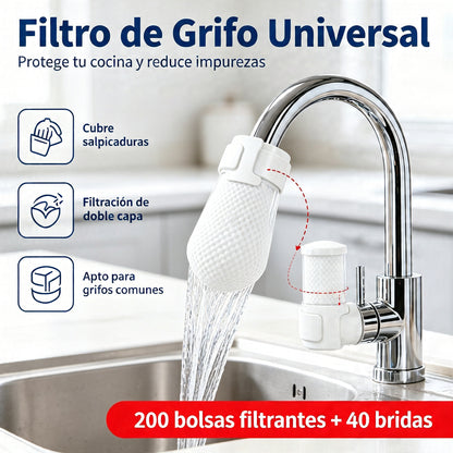 【200 bolsas filtrantes + 40 bridas】💧 Filtro de grifo anti‑salpicaduras engrosado – Filtra eficazmente óxido, sedimentos e impurezas – Adecuado para agua del grifo, de manantial y subterránea 🚿✨