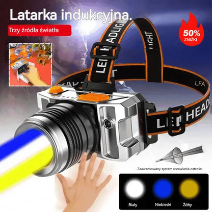 【🔥Ostatni dzień z 50% rabatem!】💡Latarka czołowa LED z czujnikiem, długim czasem pracy na baterii i obrotowym zoomem.