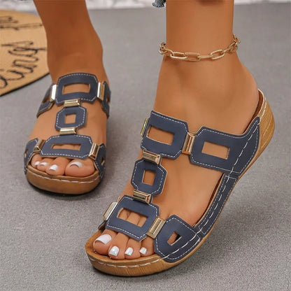 👡【Wygodne, nie powodują zmęczenia podczas chodzenia】Sandały retro z platformą i koturnem (ortopedyczne)