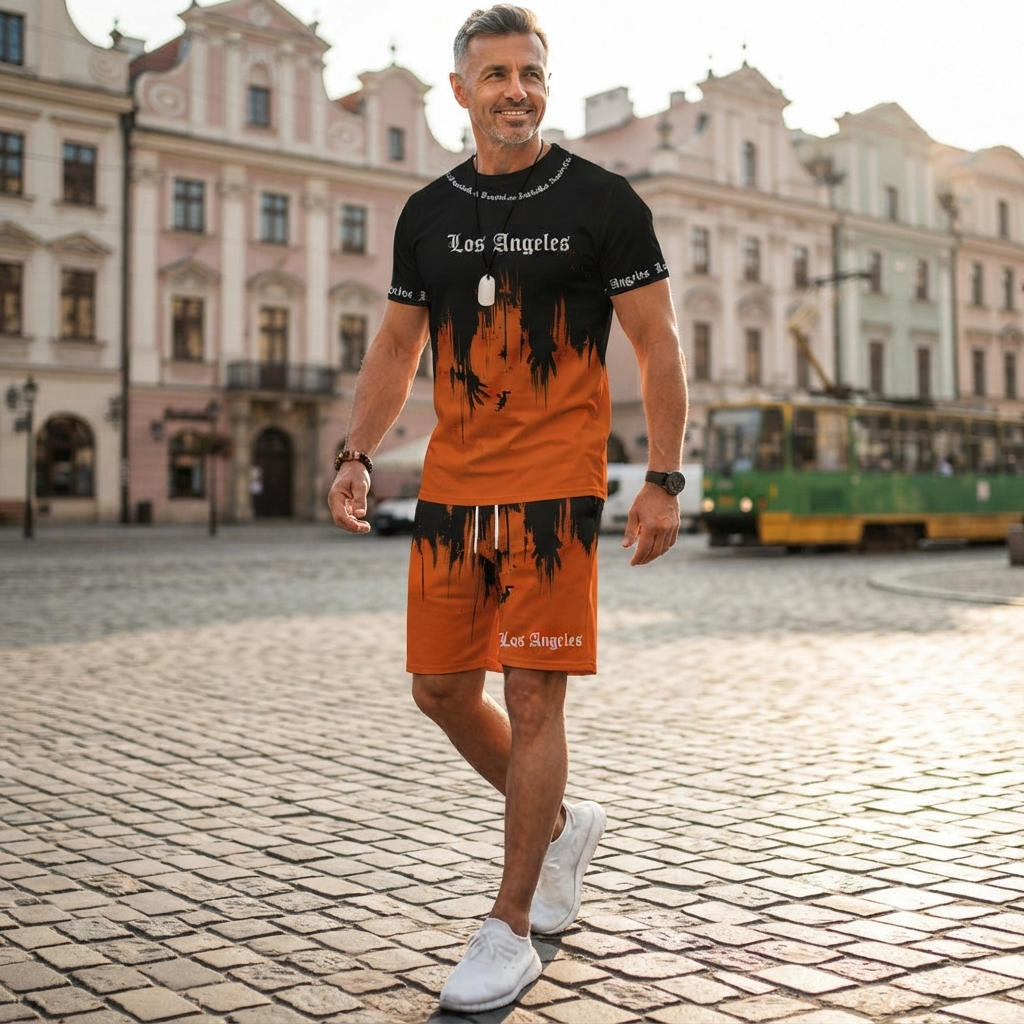【Płatność przy odbiorze】Męski 2-częściowy letni zestaw sportowy – wygodna koszulka z krótkim rękawem i spodenki na co dzień i do domu