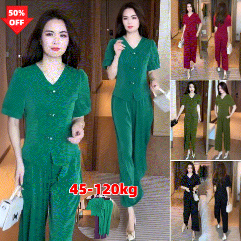 🌸【Koszulka + szerokie spodnie】Nowoczesny zestaw retro wykonany z fajnego materiału jedwabnego — fajny, stylowy i super wygodny ✨