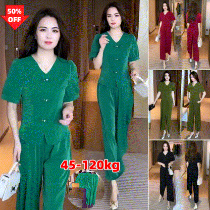 🌸【Koszulka + szerokie spodnie】Nowoczesny zestaw retro wykonany z fajnego materiału jedwabnego — fajny, stylowy i super wygodny ✨
