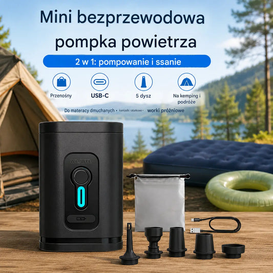 1 sztuka 109zł  🏕️ Pompka powietrza do kempingu z akumulatorem – światło LED, szybkie pompowanie, kompaktowa i przenośna