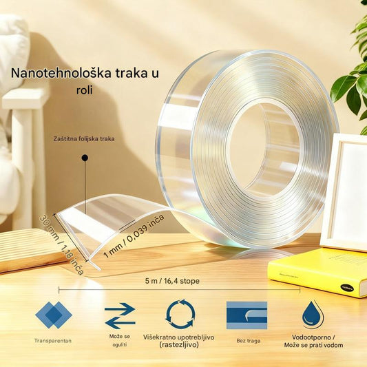 💧【2 komada】Visoko prianjajuća dvostrana nano traka, prozirna akrilna traka, vodootporna i otporna na prašinu