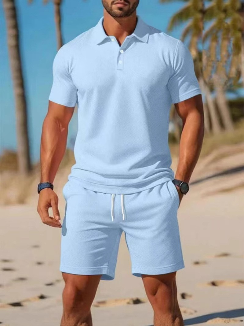 【S~3XL】Męski komplet składający się z koszuli z krótkim rękawem i spodenek, idealny na nieformalne wakacje.