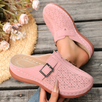 Eleganckie i przewiewne chodaki z metalową klamrą, retro letnie buty z zamkniętymi palcami, codzienny komfort ortopedyczny