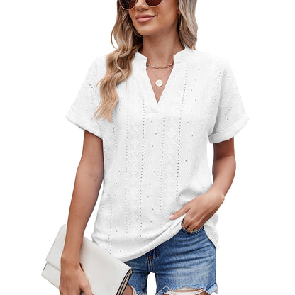🔥【S-2XL】Damski luźny i przewiewny T-shirt z wycięciem przy dekolcie w serek