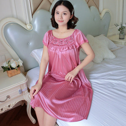 【M-2XL】Лятна нощница за дома, дълга пижама, изработена от фина, нежна за кожата ледена коприна