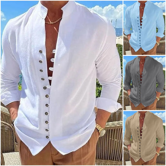 👔 50% отстъпка🔥【40-100 кг】Мъжка риза от памук и лен, големи размери ✅️Плащане при доставка