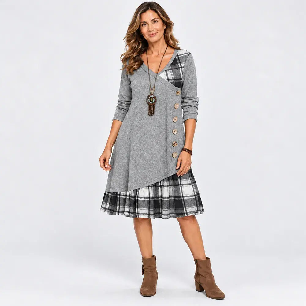 👗【S-3XL🔥】Dámske ležérne šaty s dlhým rukávom a kontrastnými detailmi ✅️Dobierka