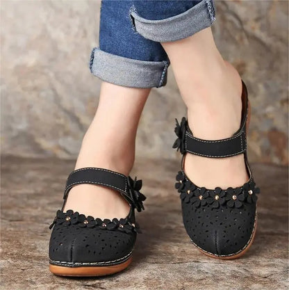 👡【35-43】🙎 Nowe kwiatowe buty jaskiniowe damskie retro płaskie okrągłe palce swobodne kapcie