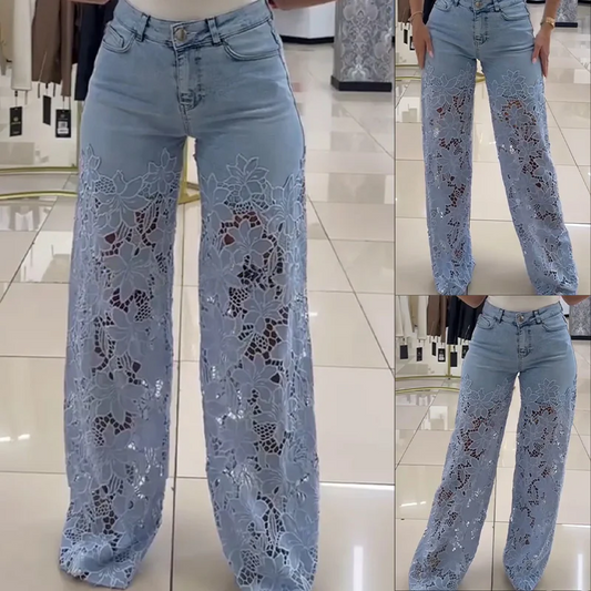 【Producto estrella】 🌸2025 Vaqueros con encaje calado y temperamento a la moda para mujer
