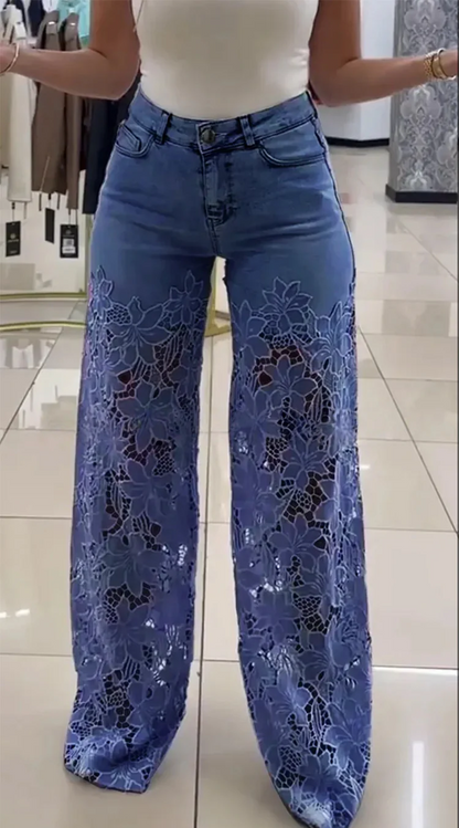 【Producto estrella】 🌸2025 Vaqueros con encaje calado y temperamento a la moda para mujer
