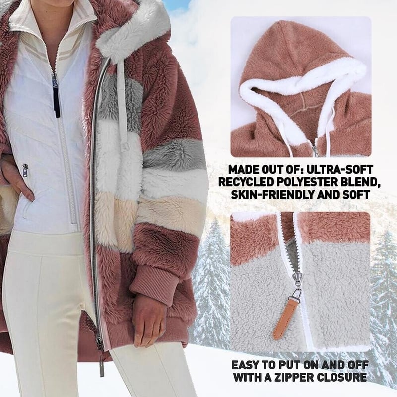 ☃️Nuevos productos de otoño e invierno❄️【S-5XL】 Chaqueta de mujer 2025 con franjas de peluche grueso en contraste.Moda y cálidos